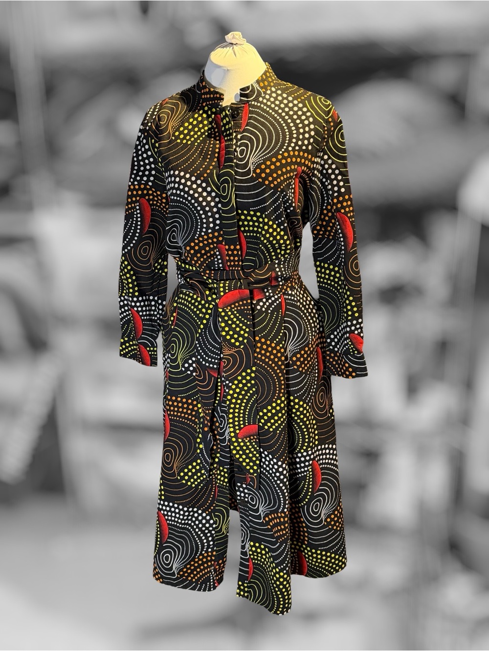 Zuri Kenya Belted Midi Shirt Dress ‘Replay’ - Medium